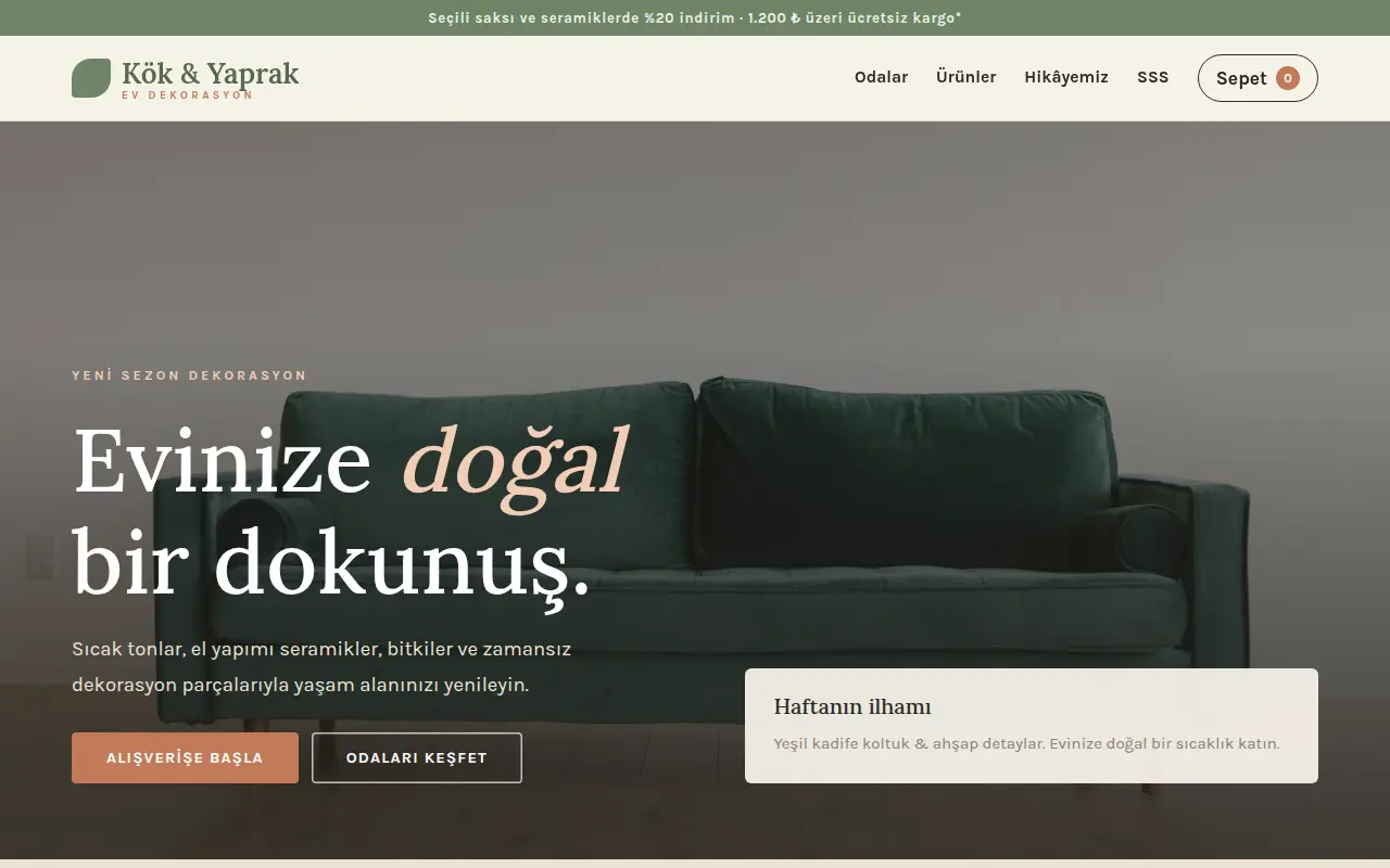 Ev Dekorasyon E-Ticaret Web Sitesi — Kök & Yaprak